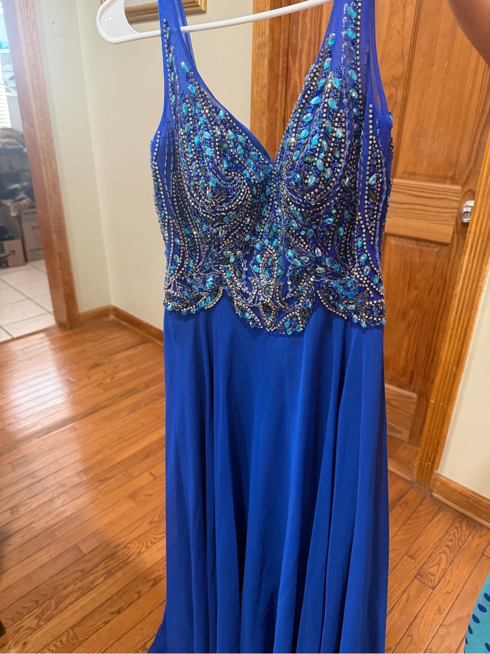 Dave & Johnny Beaded Cobalt Blue Prom Gown
